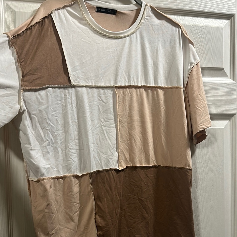 Women’s Patchwork T-Shirt - Brown and White